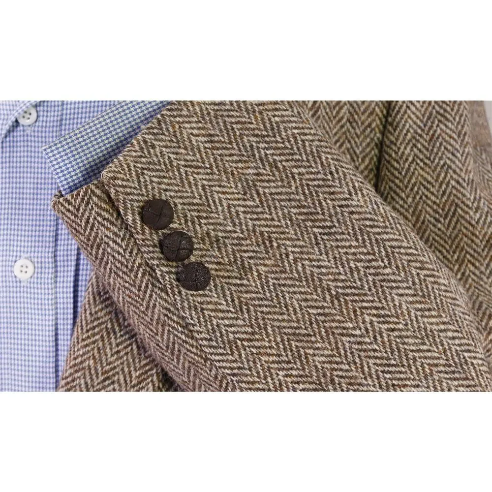 Harris Tweed Brown Herringbone Tweed 2-Btn Wool Blazer Jacket 38R